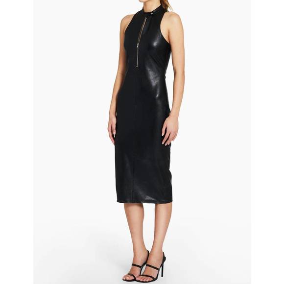 NEW AMANDA UPRICHARD declan faux leather dress in black - Picture 3 of 4